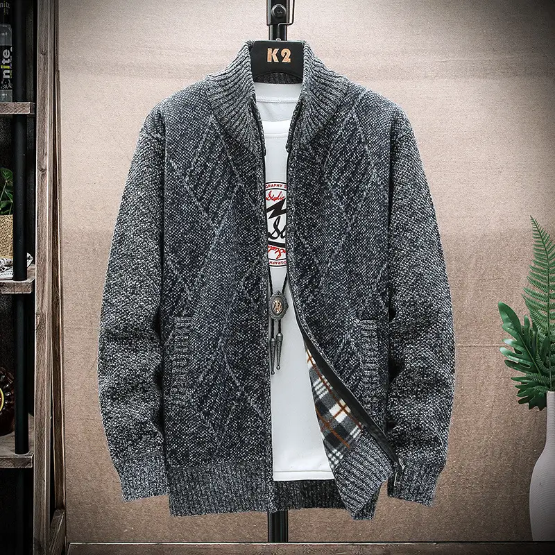 Men's 2021 Fleece Lined Geometric Cardigan Coat Large - Image 2