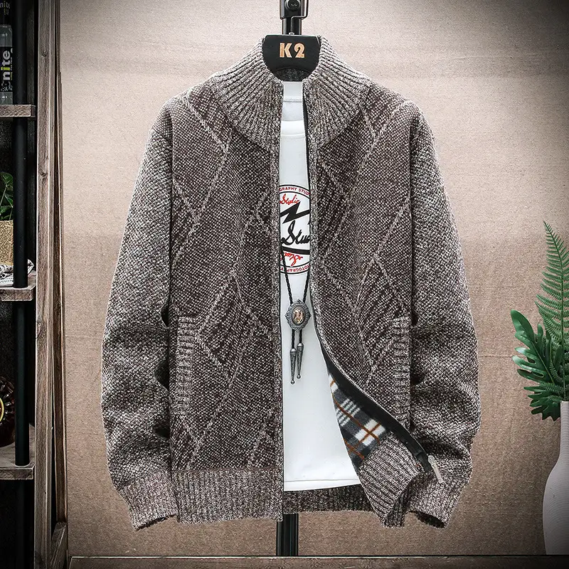 Men's 2021 Fleece Lined Geometric Cardigan Coat Large - Image 4