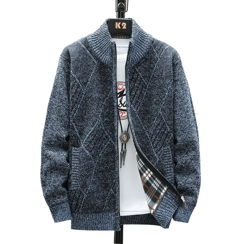 Men's 2021 Fleece Lined Geometric Cardigan Coat Large - Image 5