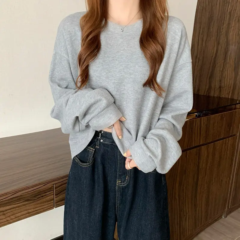 Black Korean Style Loose Sleeve Sweater for Women - Image 8