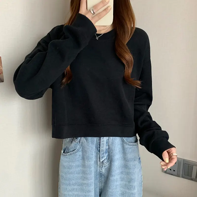 Black Korean Style Loose Sleeve Sweater for Women - Image 2