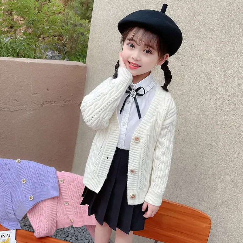 Girls Loose Knitted Cardigan Sweater Winter Jacket Set - Image 2