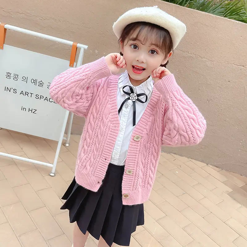Girls Loose Knitted Cardigan Sweater Winter Jacket Set - Image 3