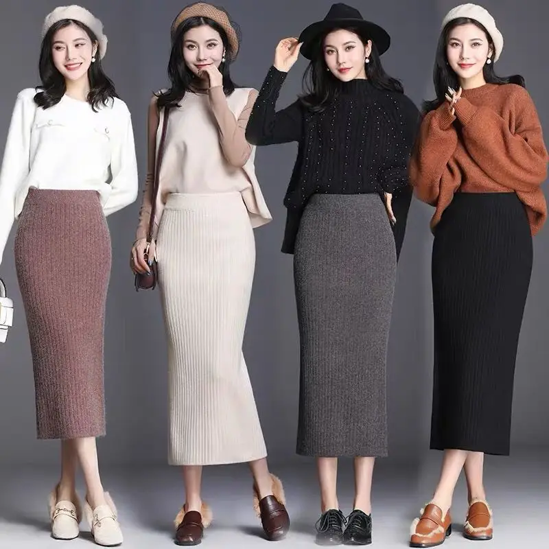 2025 Women's Thickened Knitted One-Step Skirt Long High-Waist Slimming Woolen - Image 9