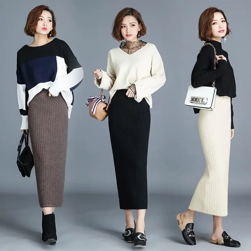 2025 Women's Thickened Knitted One-Step Skirt Long High-Waist Slimming Woolen - Image 10