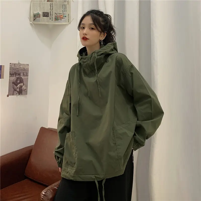 Women's Olive Green Hooded Sweatshirt Long Sleeve - Image 4
