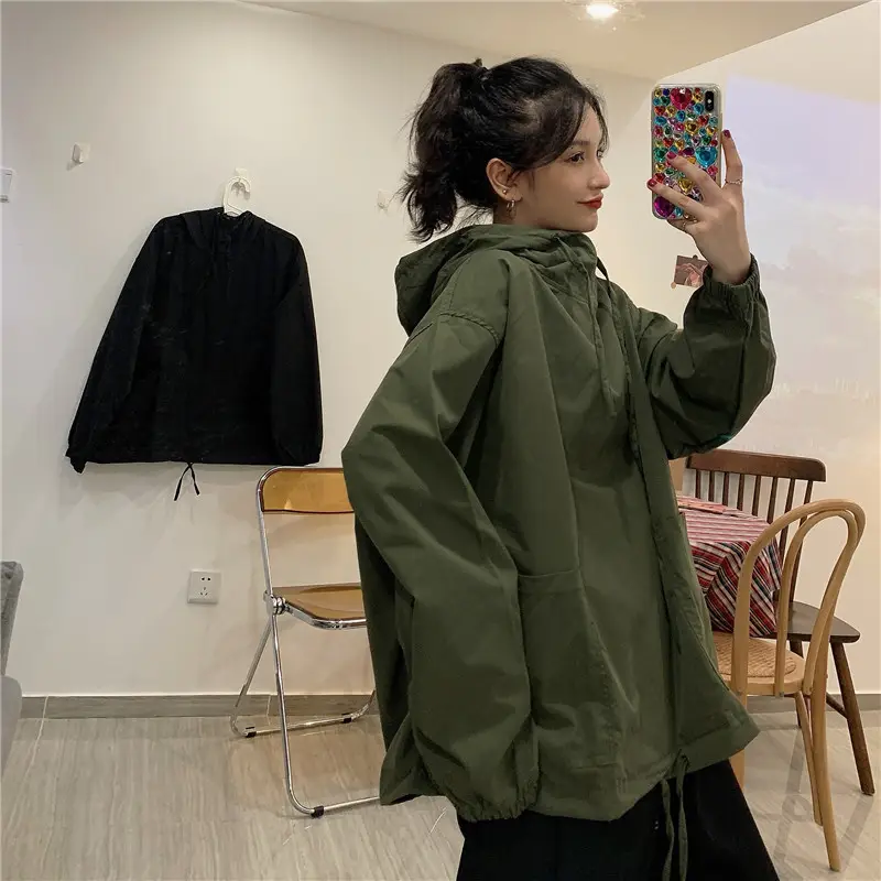 Women's Olive Green Hooded Sweatshirt Long Sleeve — feature 2