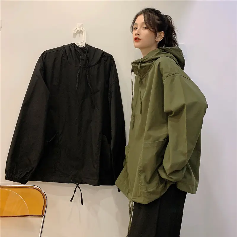 Women's Olive Green Hooded Sweatshirt Long Sleeve — feature 3