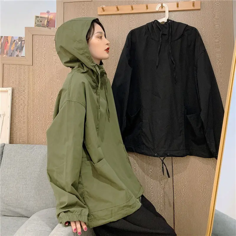 Women's Olive Green Hooded Sweatshirt Long Sleeve — feature 4