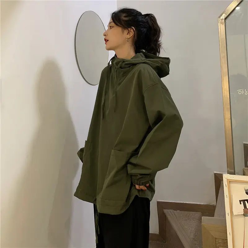 Women's Olive Green Hooded Sweatshirt Long Sleeve — feature 9