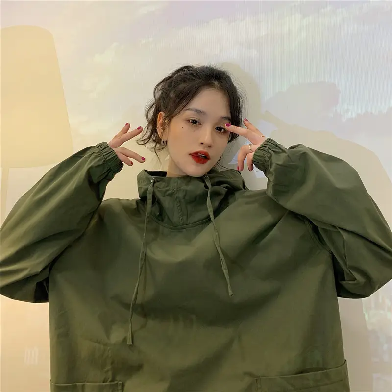 Women's Olive Green Hooded Sweatshirt Long Sleeve - Image 2