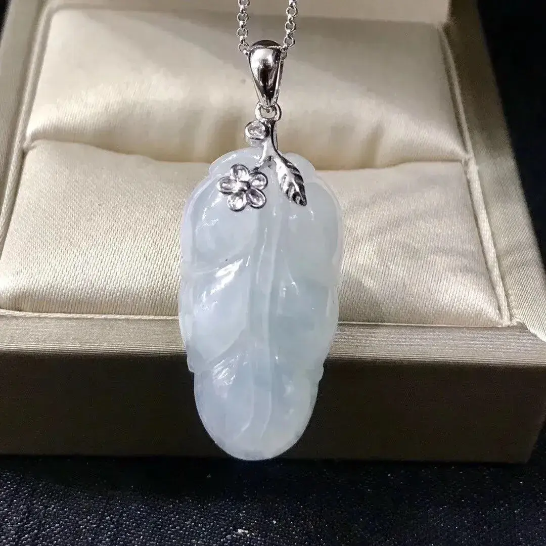 Guan Yu Burmese Jade Leaf Pendant S925 Silver Inlaid - Image 2