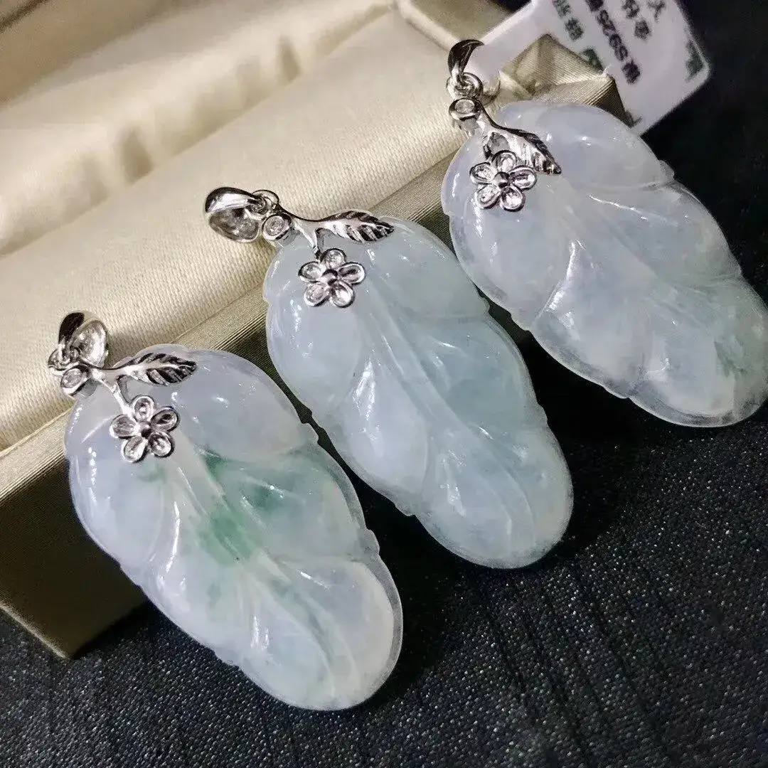 Guan Yu Burmese Jade Leaf Pendant S925 Silver Inlaid - Image 3