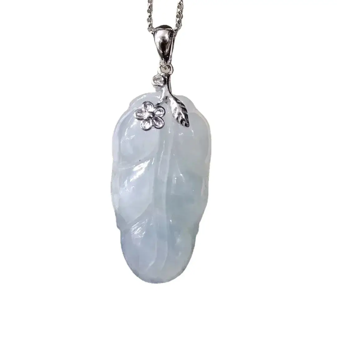 Guan Yu Burmese Jade Leaf Pendant S925 Silver Inlaid - Image 5