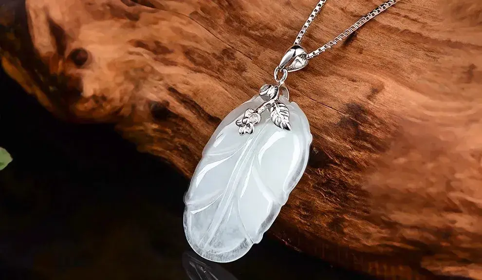 Guan Yu Burmese Jade Leaf Pendant S925 Silver Inlaid — feature 11