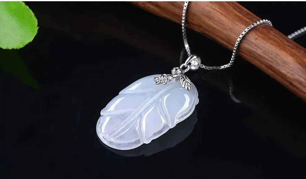 Guan Yu Burmese Jade Leaf Pendant S925 Silver Inlaid — feature 12