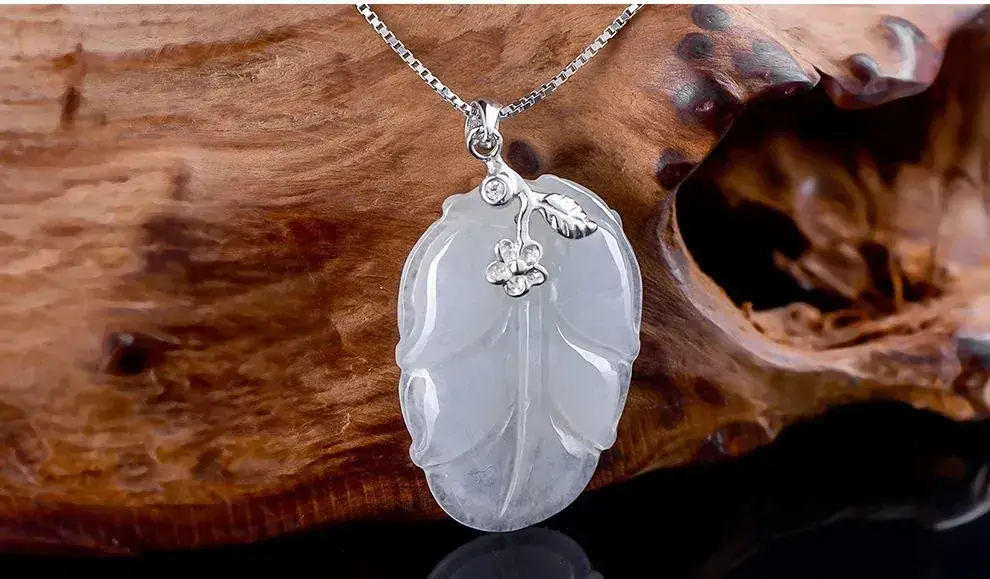 Guan Yu Burmese Jade Leaf Pendant S925 Silver Inlaid — feature 13