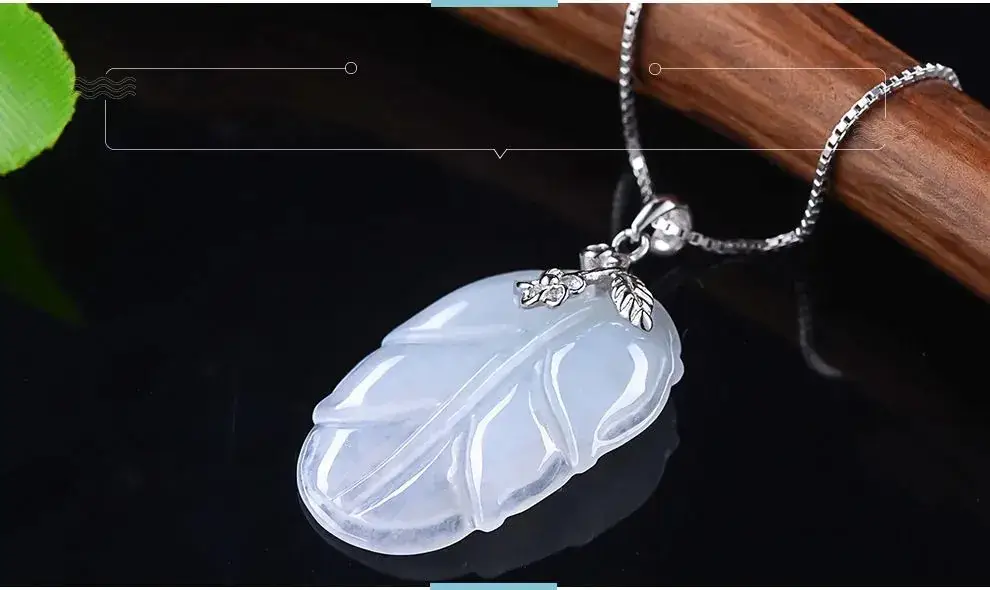 Guan Yu Burmese Jade Leaf Pendant S925 Silver Inlaid — feature 8