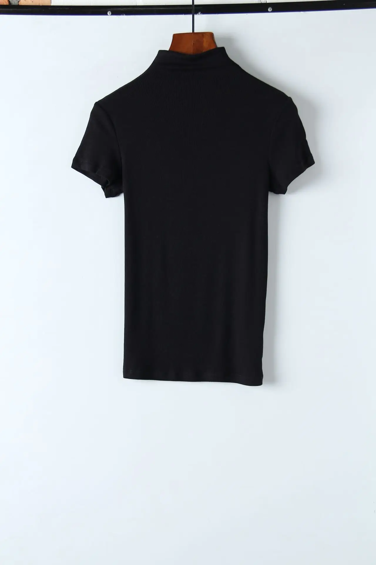 2023 New Women Knitted Solid Neck T-Shirt Beige - Image 2