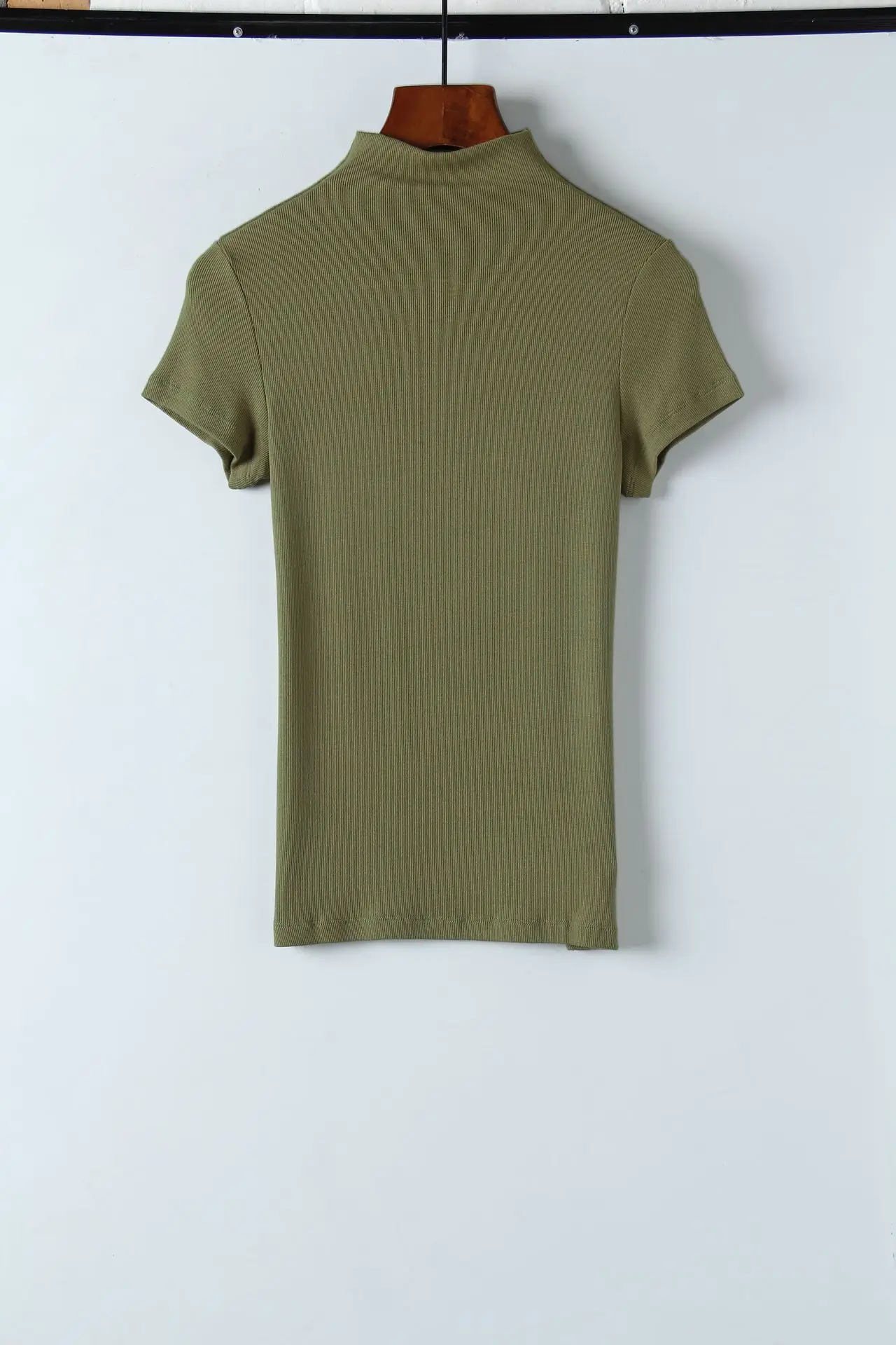 2023 New Women Knitted Solid Neck T-Shirt Beige - Image 3