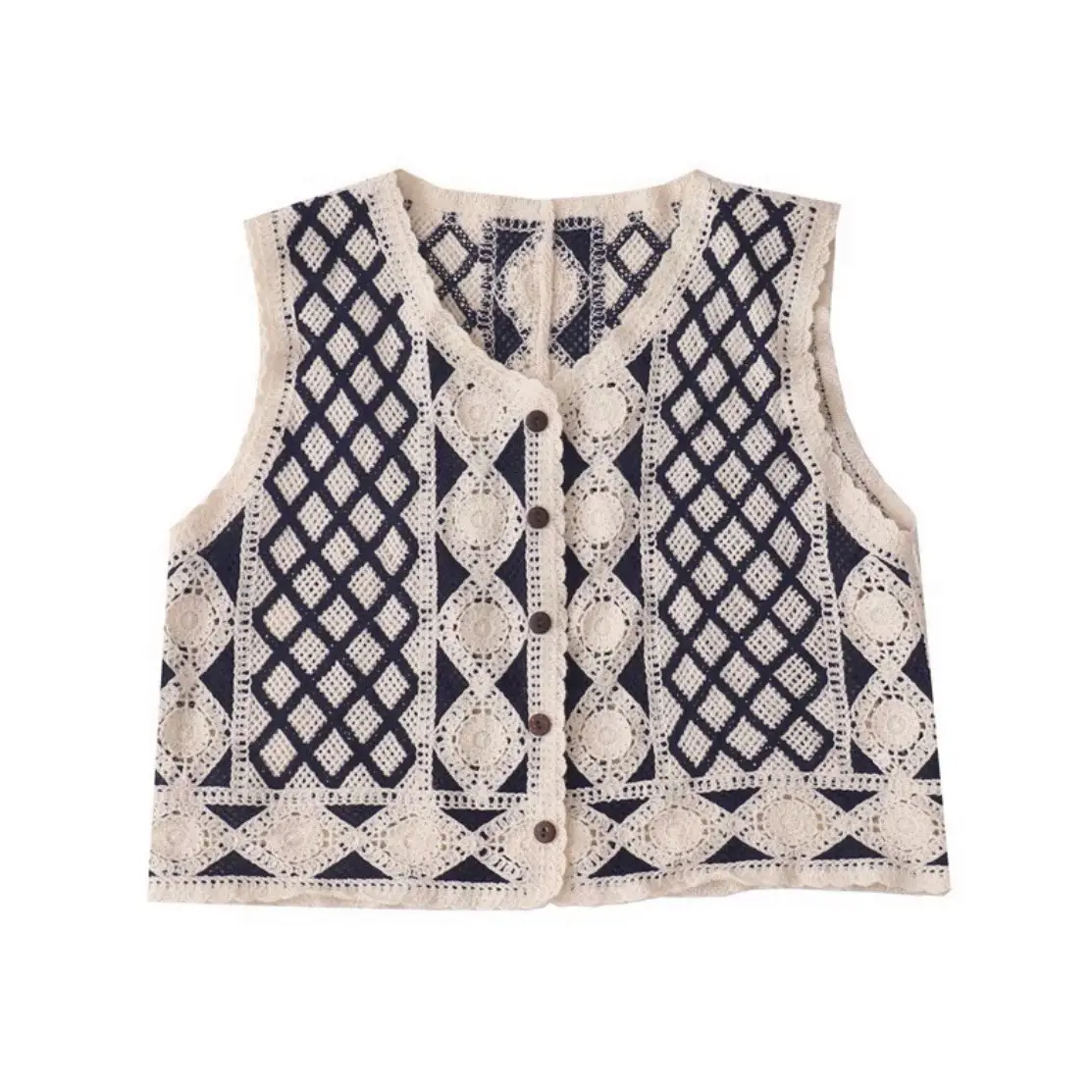Vintage Diamond Gouted Vest Women's Loose Casual Vest