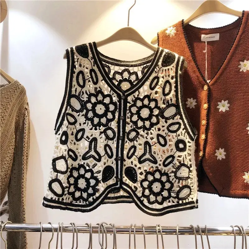 Vintage Diamond Gouted Vest Women's Loose Casual Vest