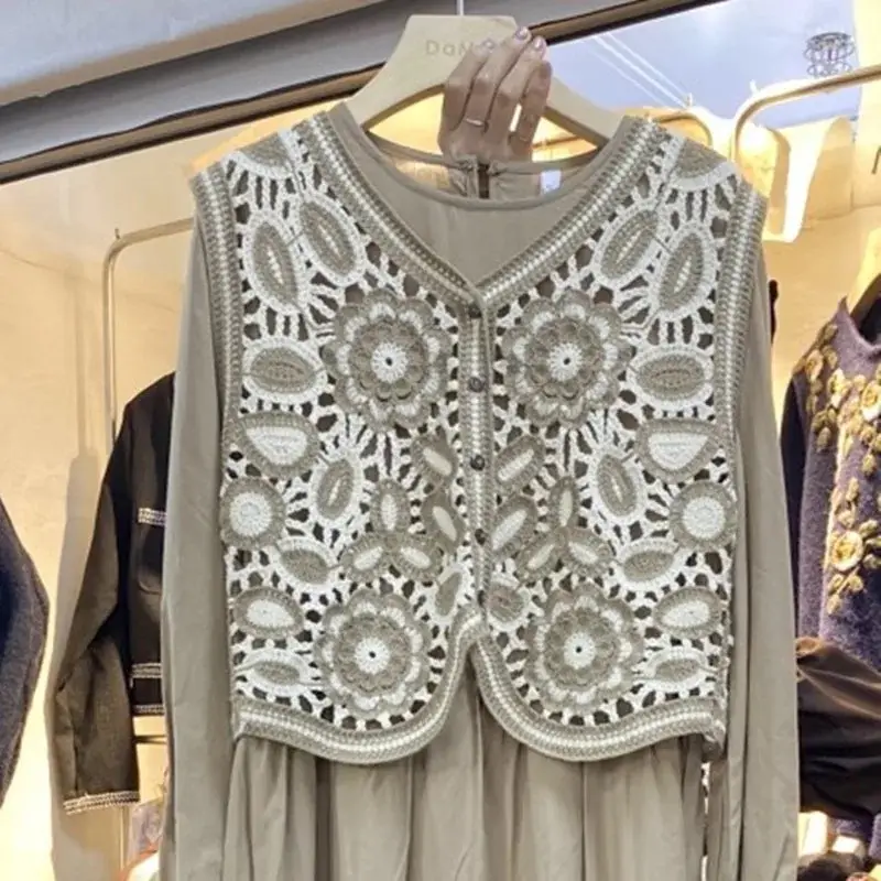 Vintage Diamond Gouted Vest Women's Loose Casual Vest