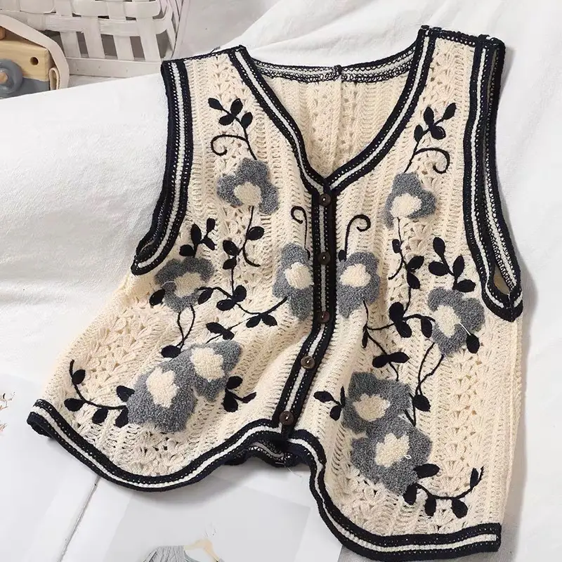Vintage Diamond Gouted Vest Women's Loose Casual Vest