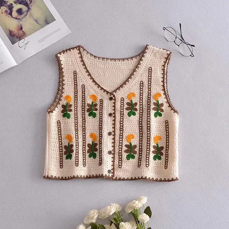 Vintage Diamond Gouted Vest Women's Loose Casual Vest