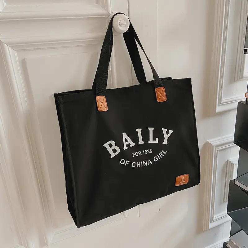 Black Canvas Student Tote Bag for Girls luggage and leather goods