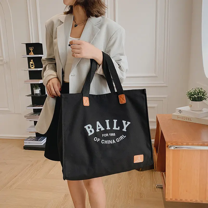 Black Canvas Student Tote Bag for Girls luggage and leather goods