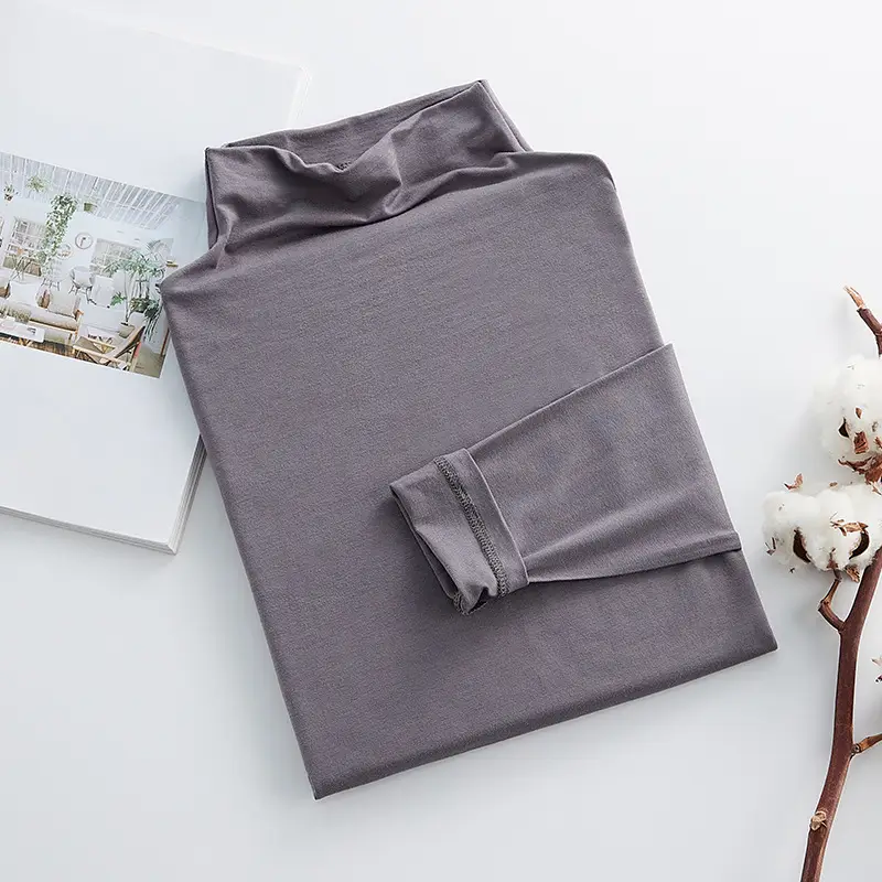 Women's Beige Modal Turtleneck Slim Fit Winter T-Shirt