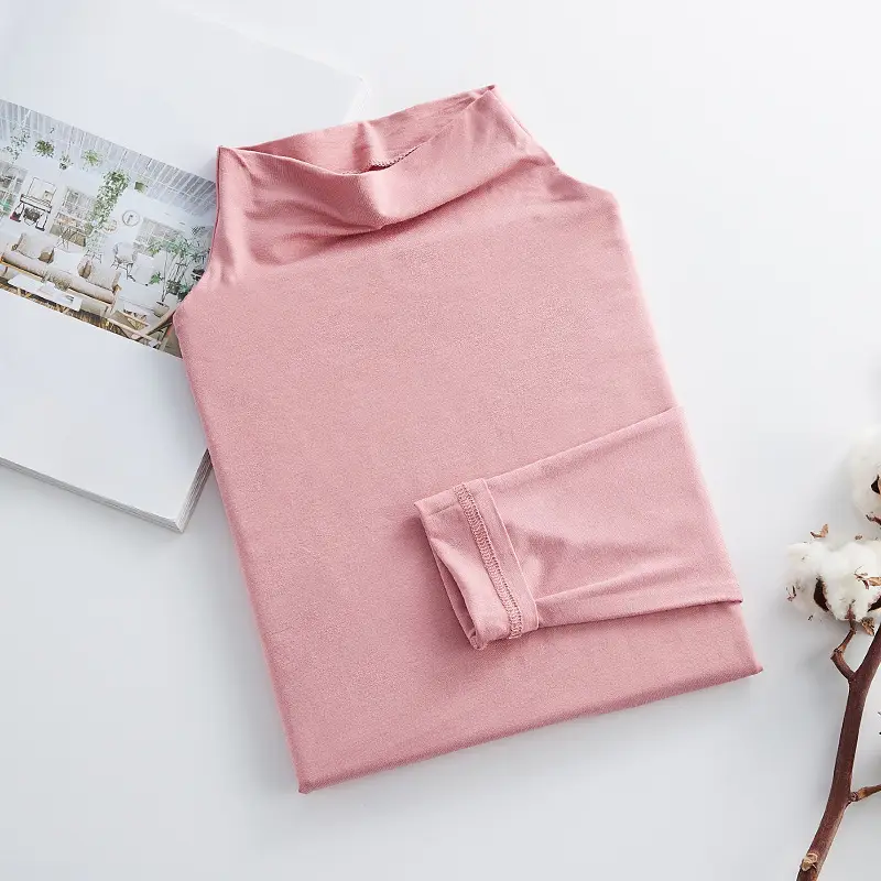 Women's Beige Modal Turtleneck Slim Fit Winter T-Shirt