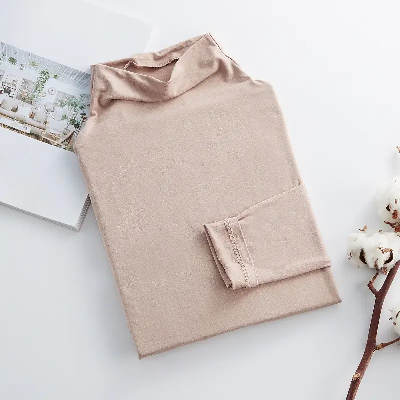 Women's Beige Modal Turtleneck Slim Fit Winter T-Shirt