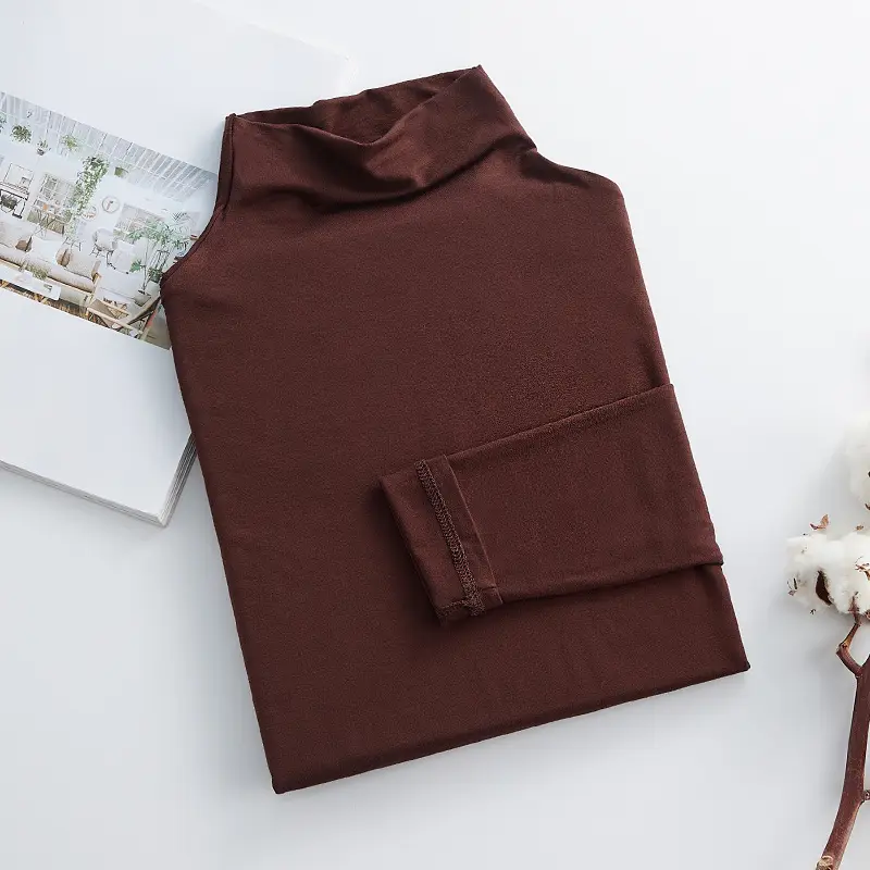 Women's Beige Modal Turtleneck Slim Fit Winter T-Shirt