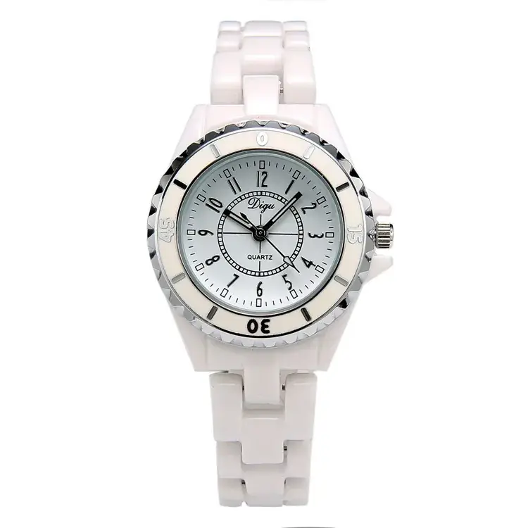 Women's White Ceramic Quartz Watch with 6-Second Chronograph
