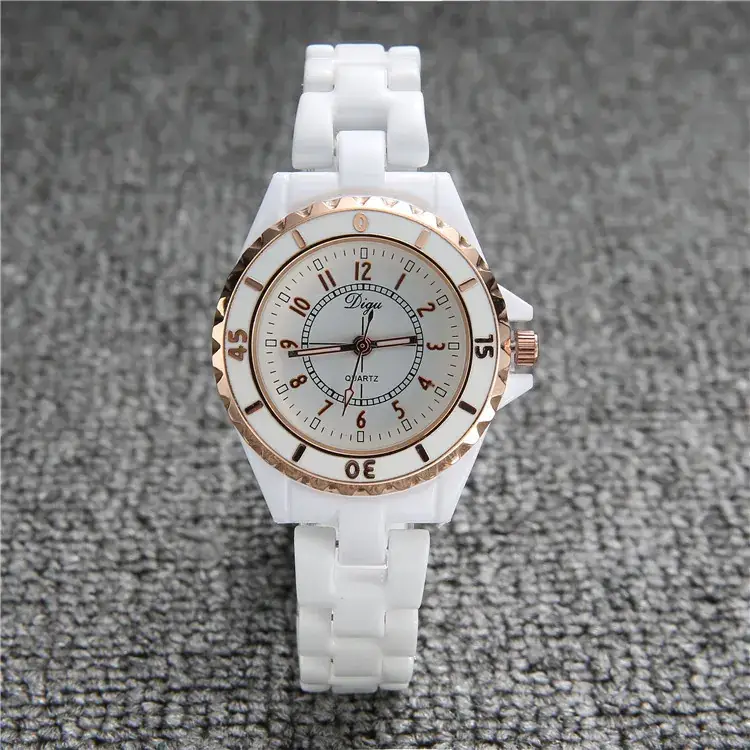 Women's White Ceramic Quartz Watch with 6-Second Chronograph