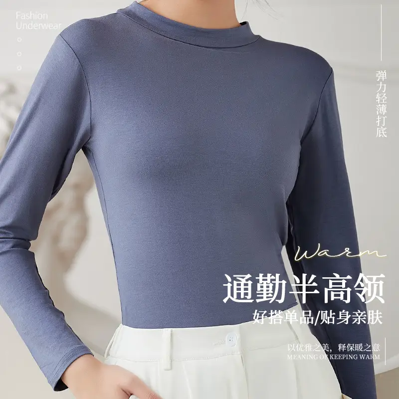 Women's Purple Modal Half Collar T-Shirt Medium - Image 11