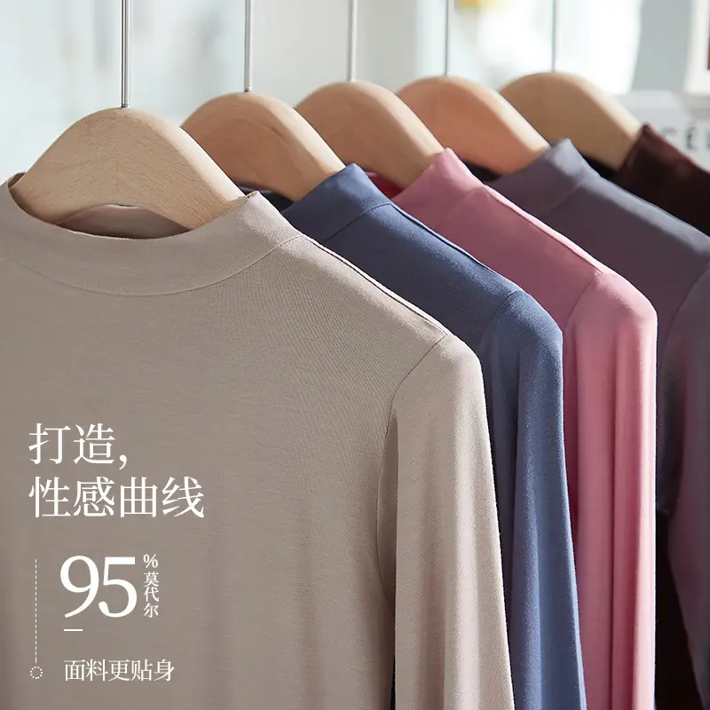 Women's Purple Modal Half Collar T-Shirt Medium - Image 13