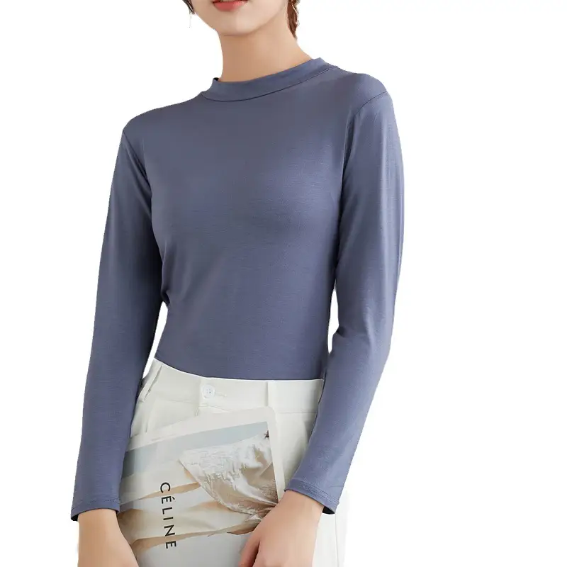 Women's Purple Modal Half Collar T-Shirt Medium - Image 14