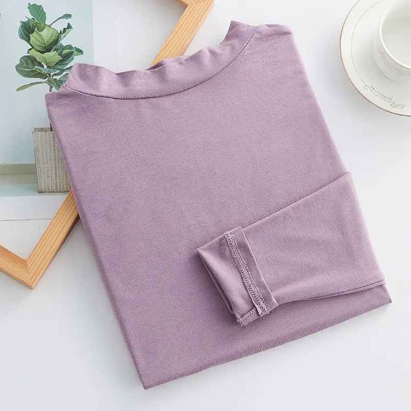 Women's Purple Modal Half Collar T-Shirt Medium - Image 4
