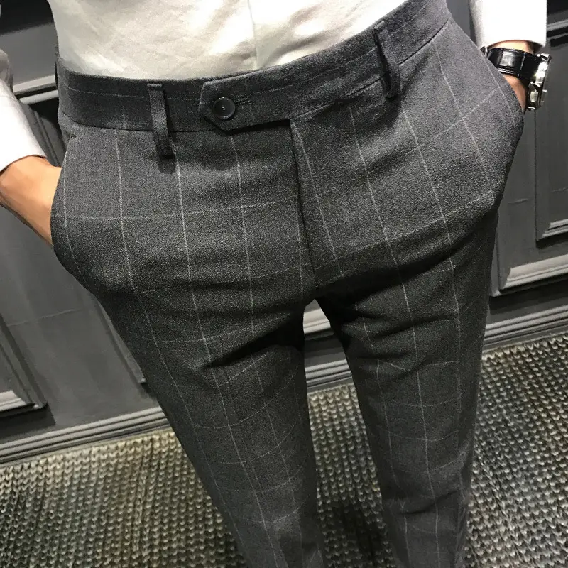 Men Slim Fit Plaid Skinny Pants Winter - Image 3