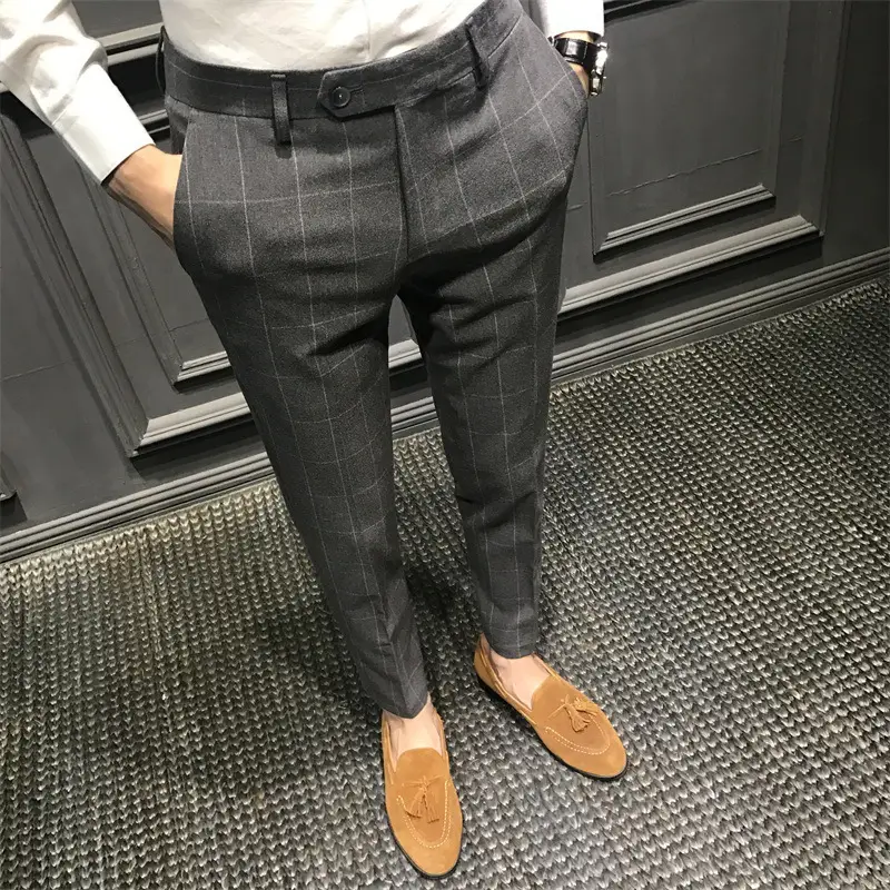 Men Slim Fit Plaid Skinny Pants Winter - Image 5
