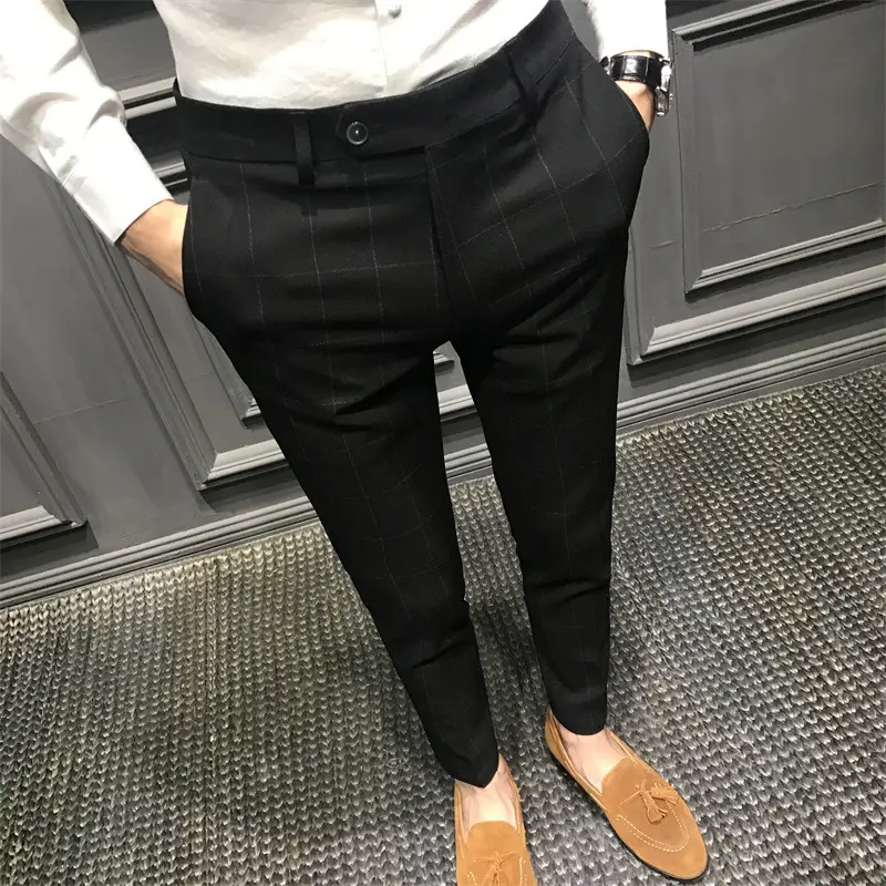 Men Slim Fit Plaid Skinny Pants Winter - Image 6
