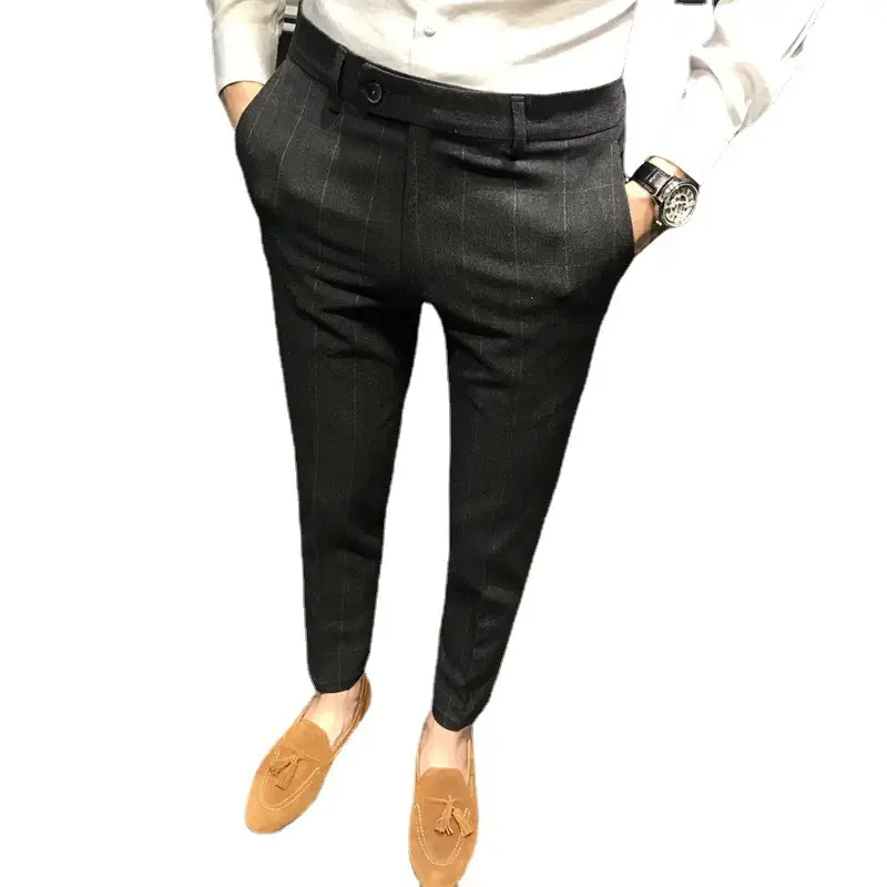 Men Slim Fit Plaid Skinny Pants Winter - Image 7