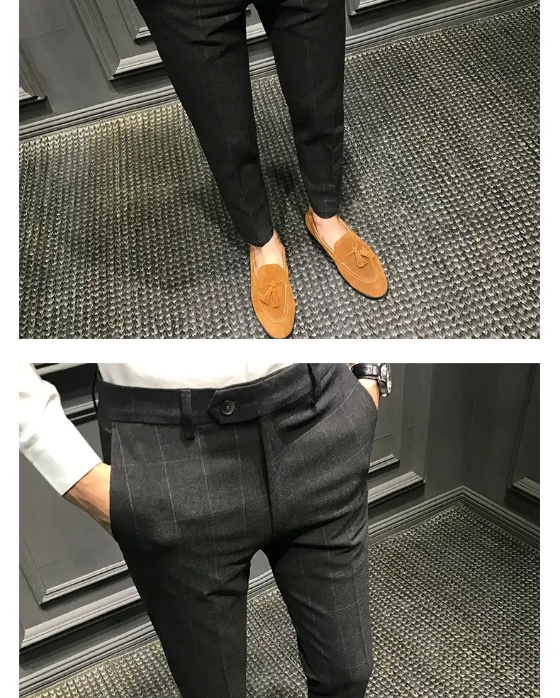 Men Slim Fit Plaid Skinny Pants Winter — feature 11