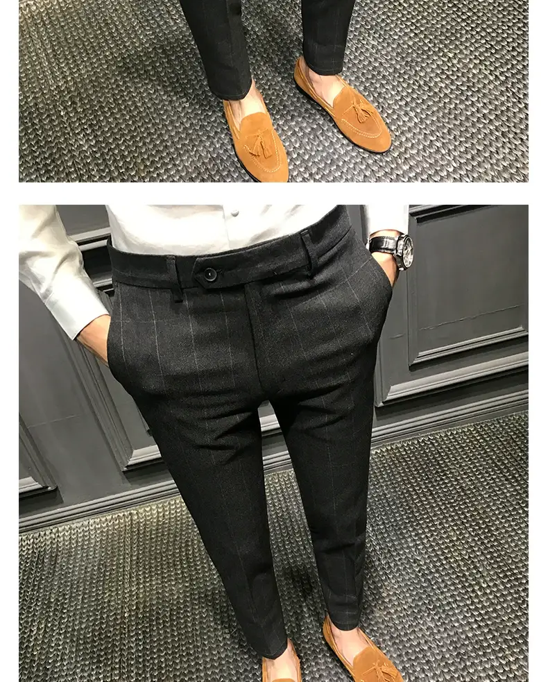 Men Slim Fit Plaid Skinny Pants Winter — feature 12
