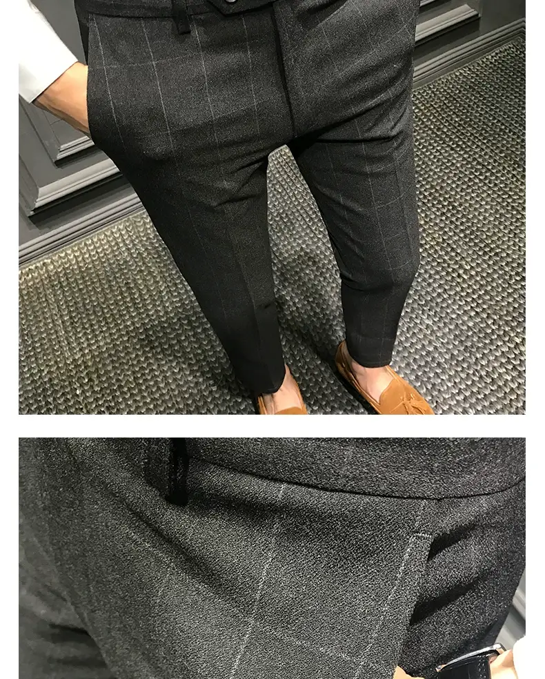 Men Slim Fit Plaid Skinny Pants Winter — feature 14