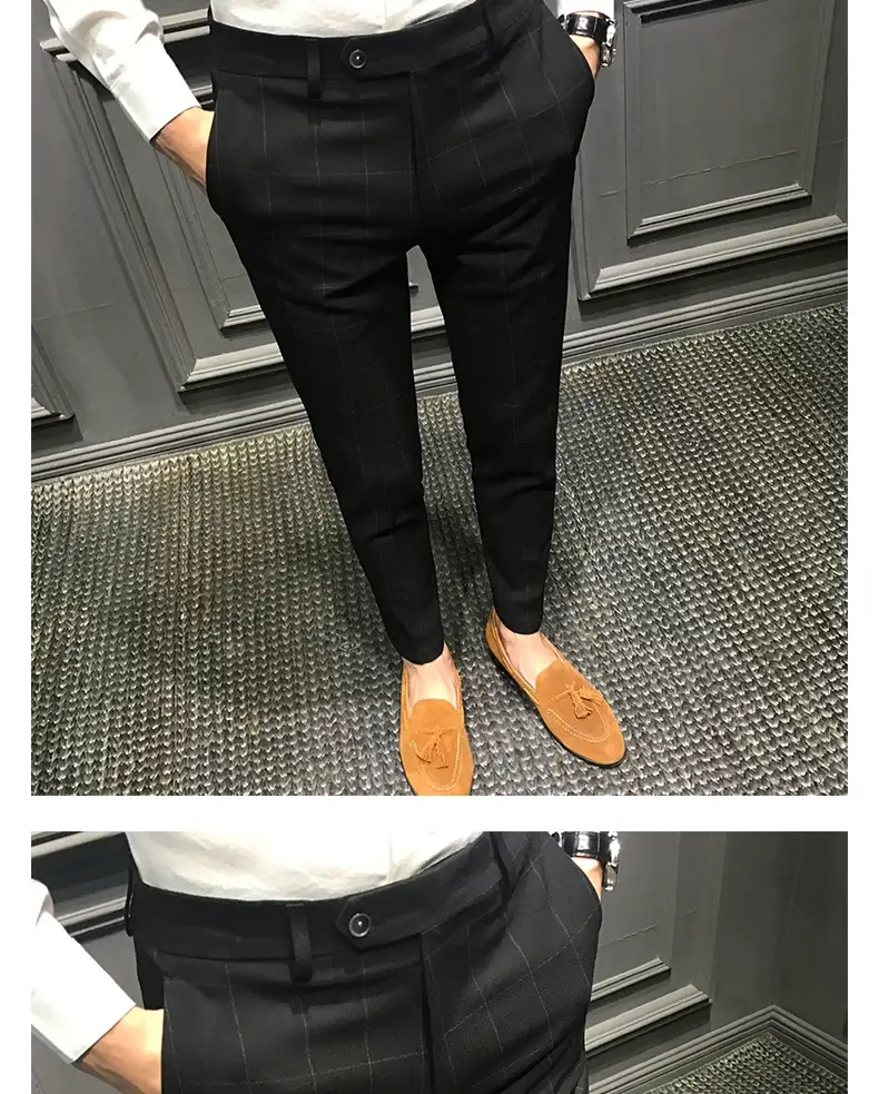 Men Slim Fit Plaid Skinny Pants Winter — feature 17