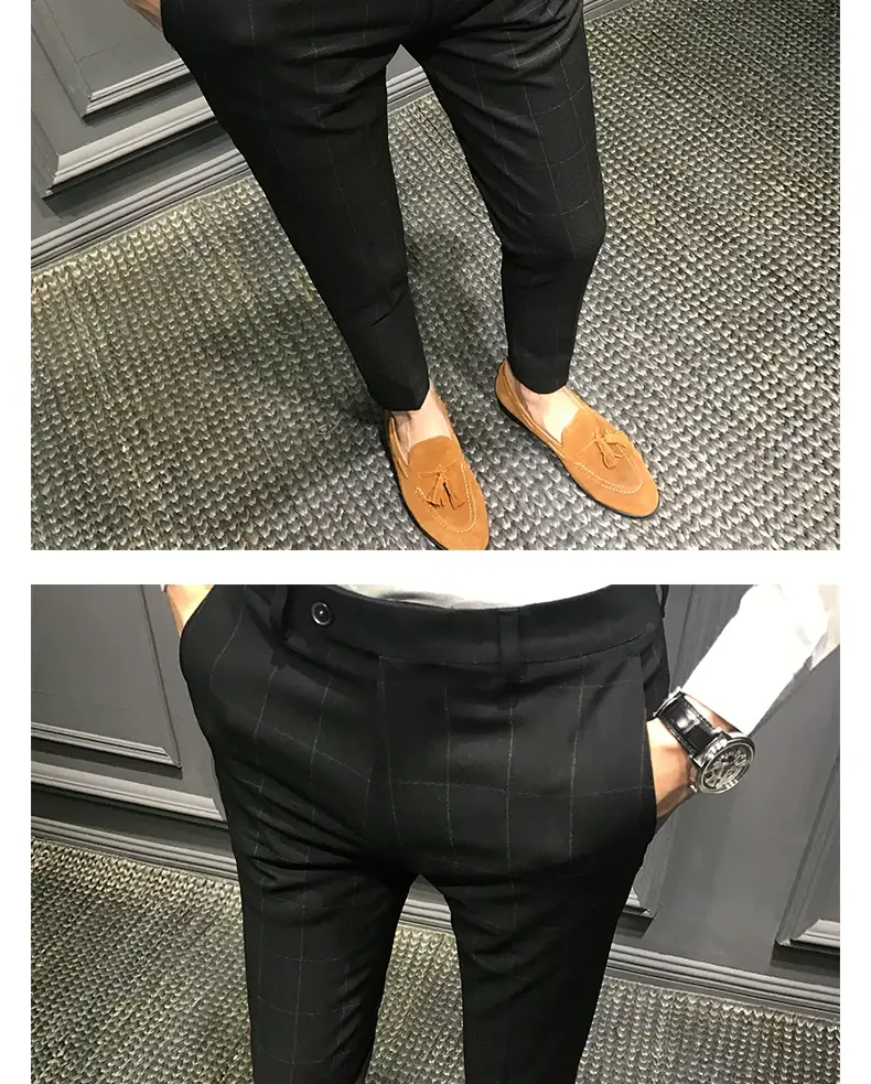 Men Slim Fit Plaid Skinny Pants Winter — feature 18